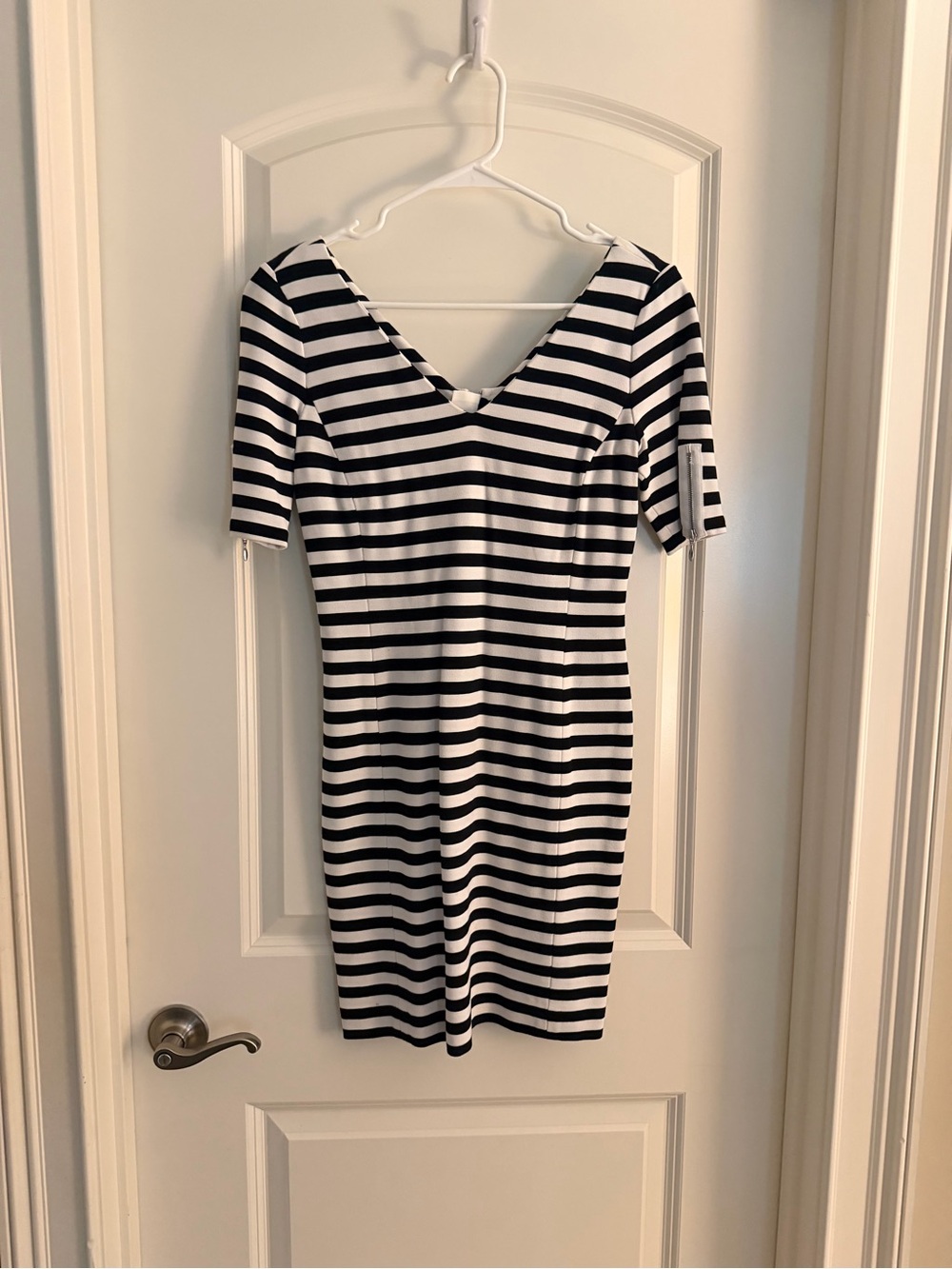 Banana Republic Black and White Striped V-Neck Dress